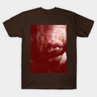 Portrait, digital collage, special processing. Weird. Alien mouth. Desaturated and red. T-Shirt